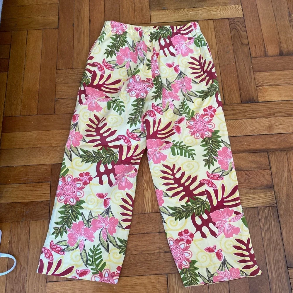 C.A. Sport Vintage-style floral wide-leg cotton pants - Tropical Pants - S - Picture 6 of 7
